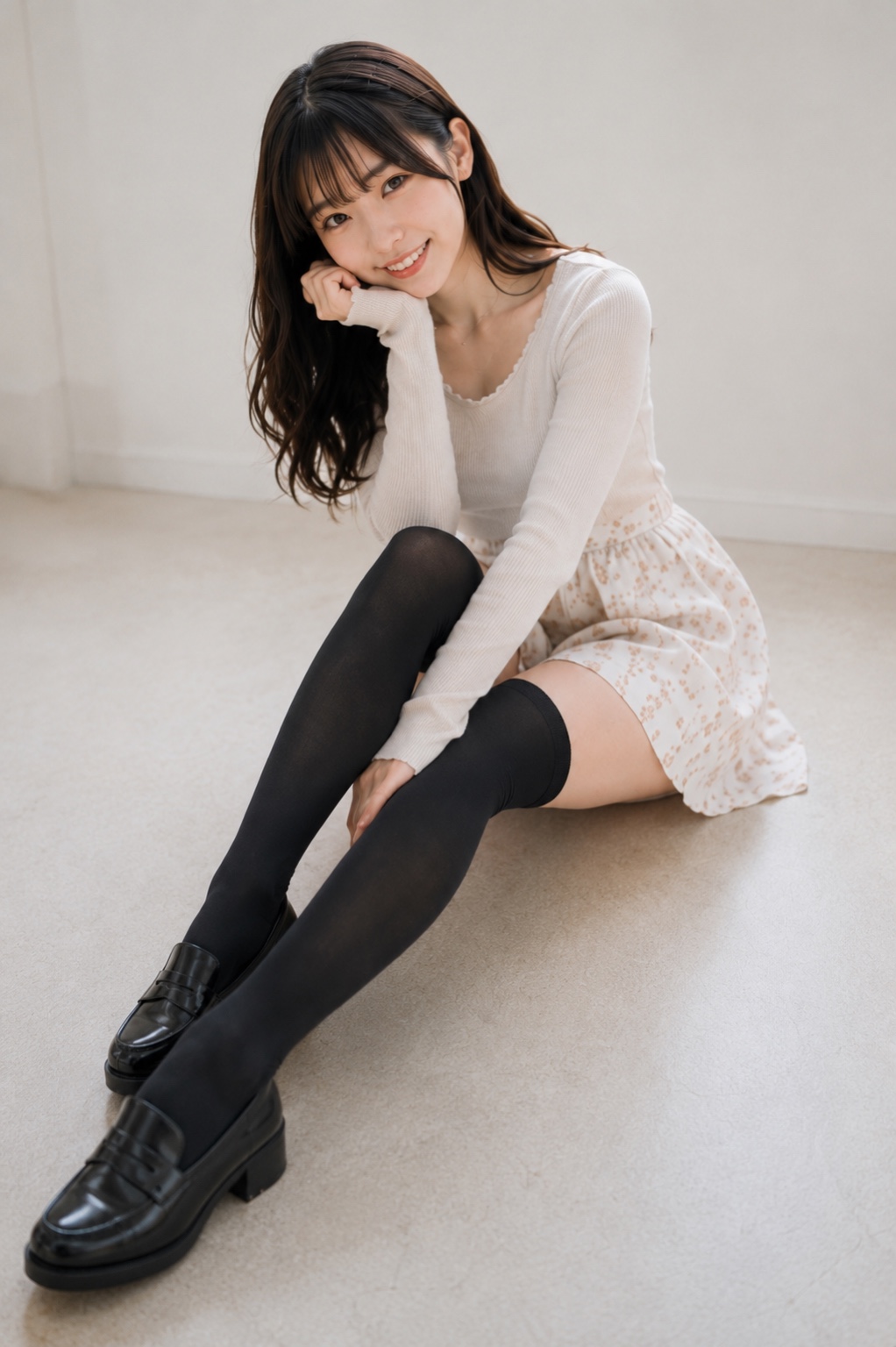 黒ニーハイ×私服【AI美脚モデルみお】