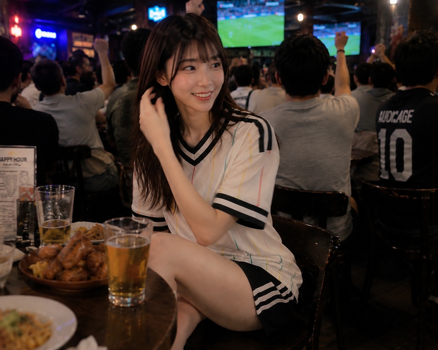 白ハイソ×サッカーユニフォーム【AI美脚モデルみお】